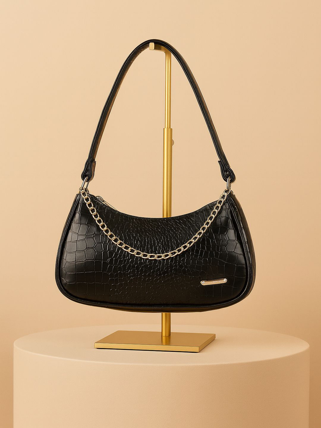 Cult Factory Embellished PU Half Moon Shoulder Bag with Cut Work