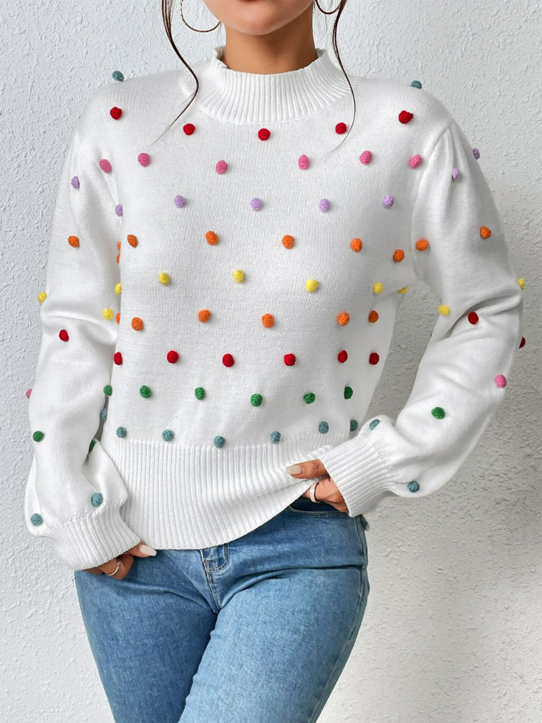 bebe Women High Neck Long Sleeves Pullover Sweaters with Applique Detail