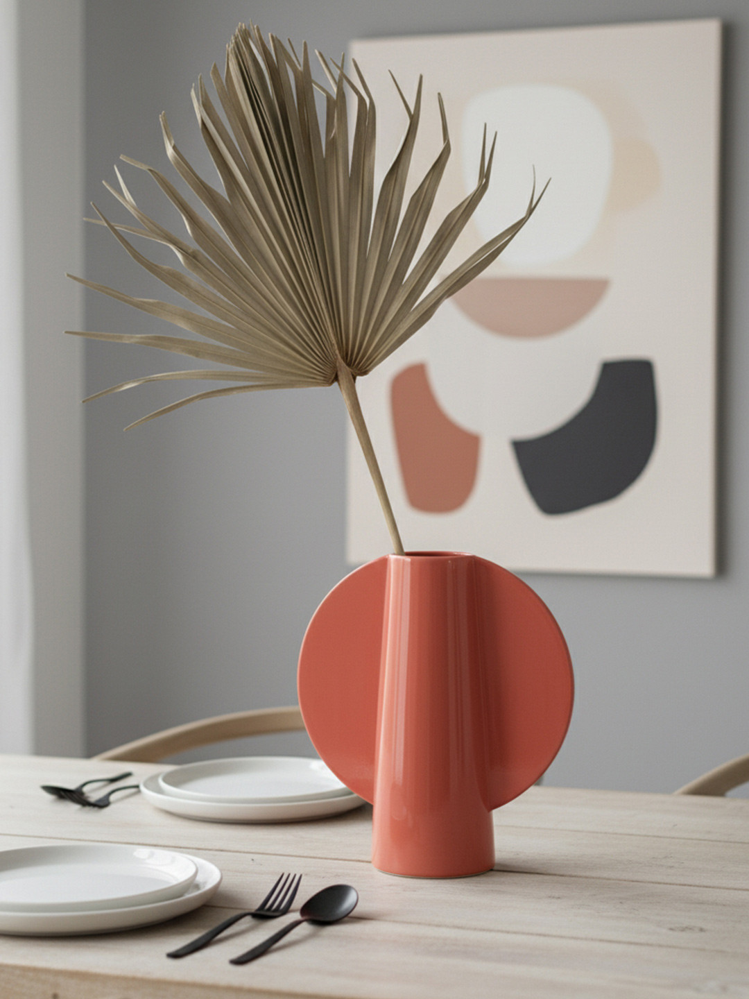 The Decor Lane Red Round Wing Designed Ceramic Flower Vase