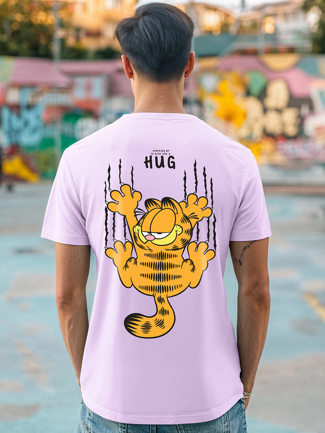 Bewakoof X Garfield Printed Drop-Shoulder Sleeves Oversized Cotton T-Shirt