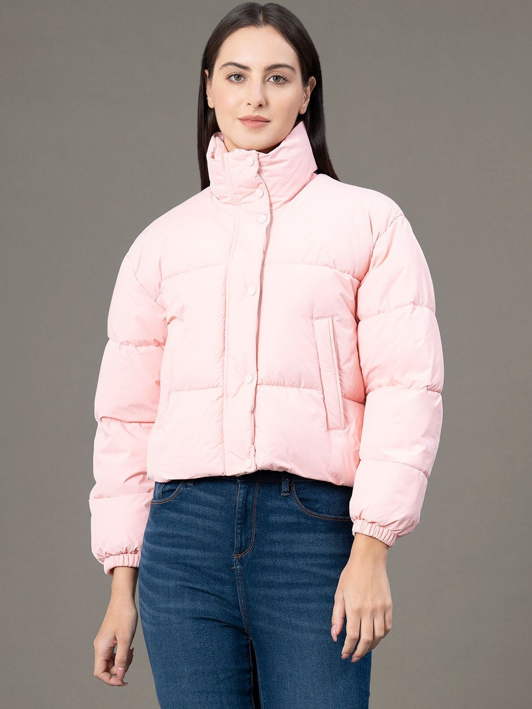 Red Tape Stand Collar Long Sleeves Padded Jacket