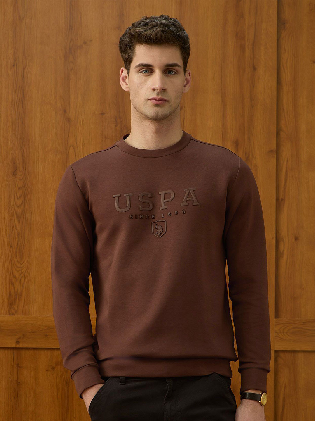 U.S. Polo Assn. Varsity Theatre Men Brand Logo Embroidered Round Neck Sweatshirt