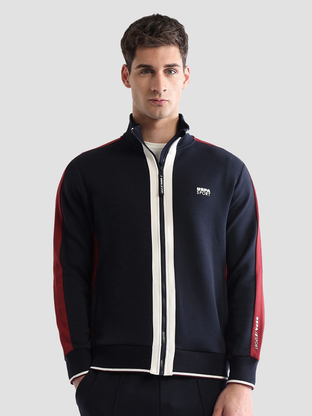 USPA Sport Men Mock Collar Front-Open Sweatshirt
