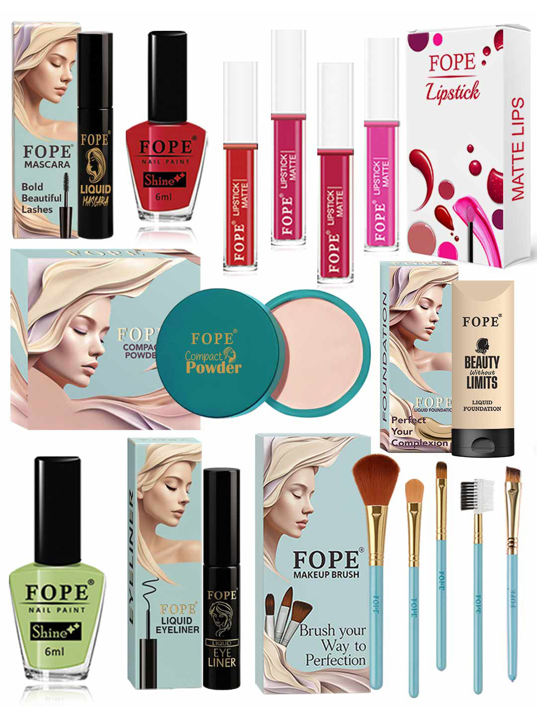 FOPE Set Of 15 Long Lasting Silk Smooth Texture Makeup Combo