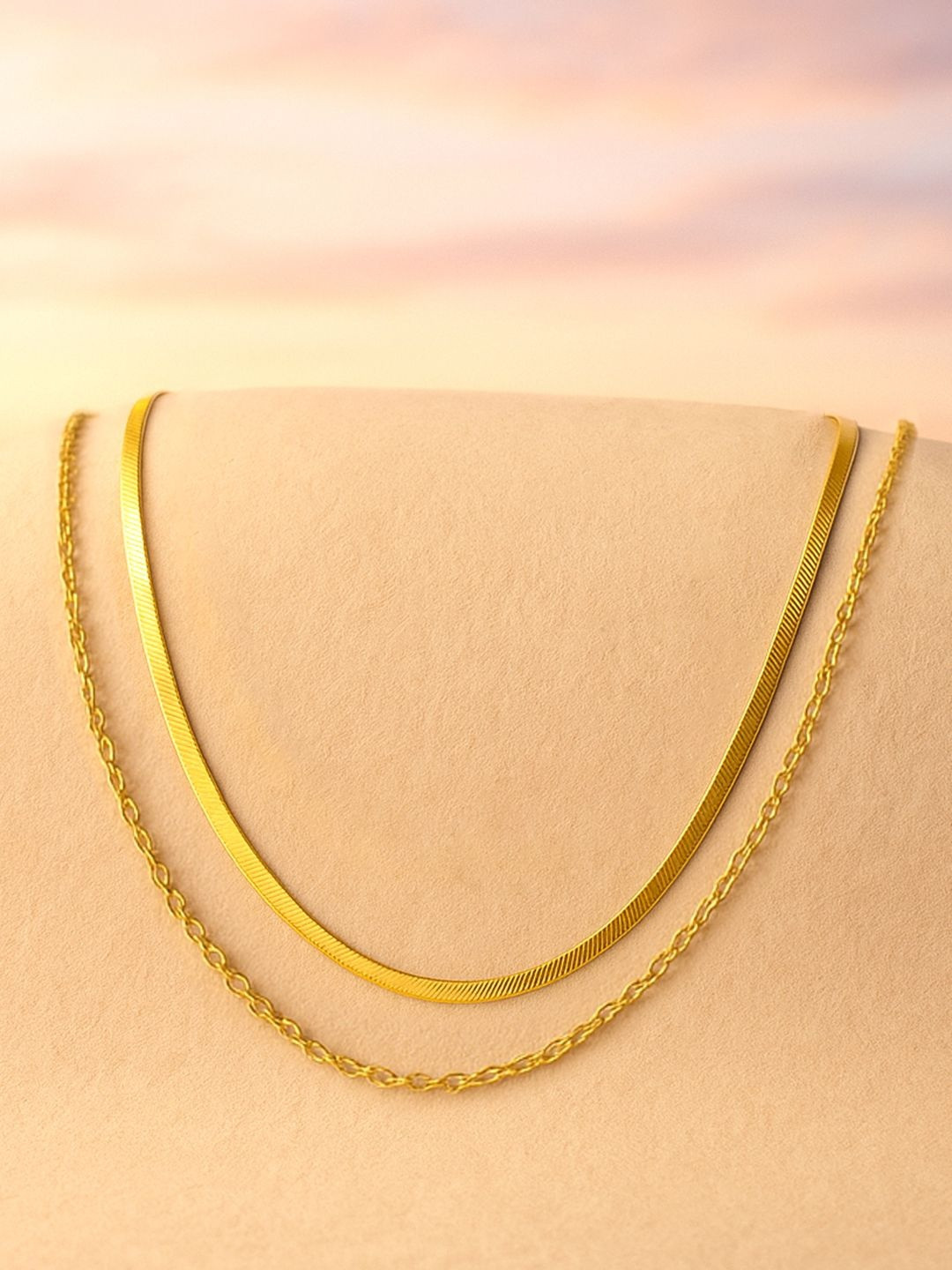 Rubans Voguish 18K Gold-Plated Stainless Steel Tarnish Free Waterproof Dual-Layer Necklace