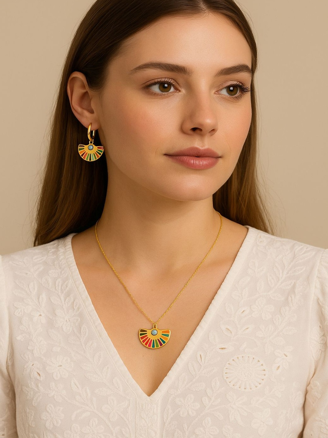 Kalin Couture Stainless Steel Gold-Plated Artificil Stones Studded Jewellery Set