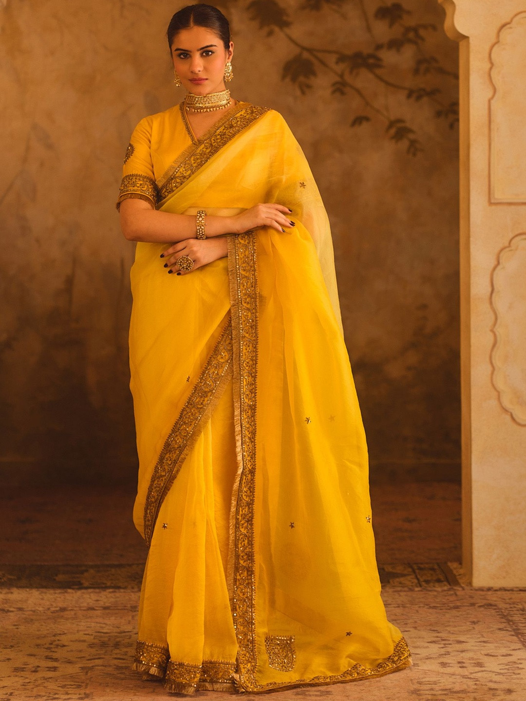 AFRIYA Embellished Zari Art silk Heavy Work Chanderi Saree