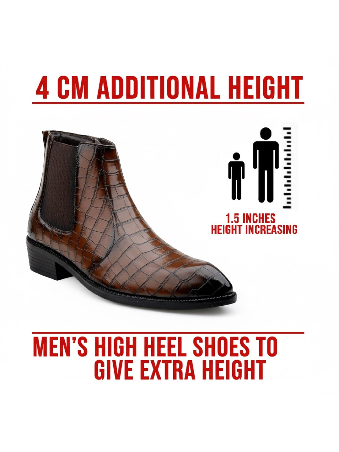 Bxxy Men Textured Hight Increasing Zipper Chelsea Boots