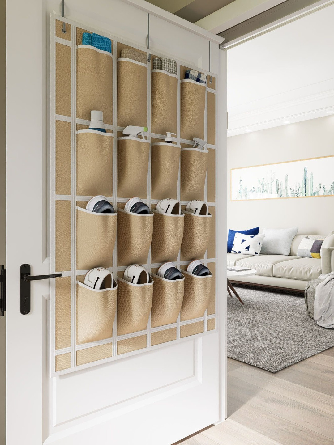 Fabura Beige Door Hanging Shoe Rack & Organizer with Multi Utility Pockets