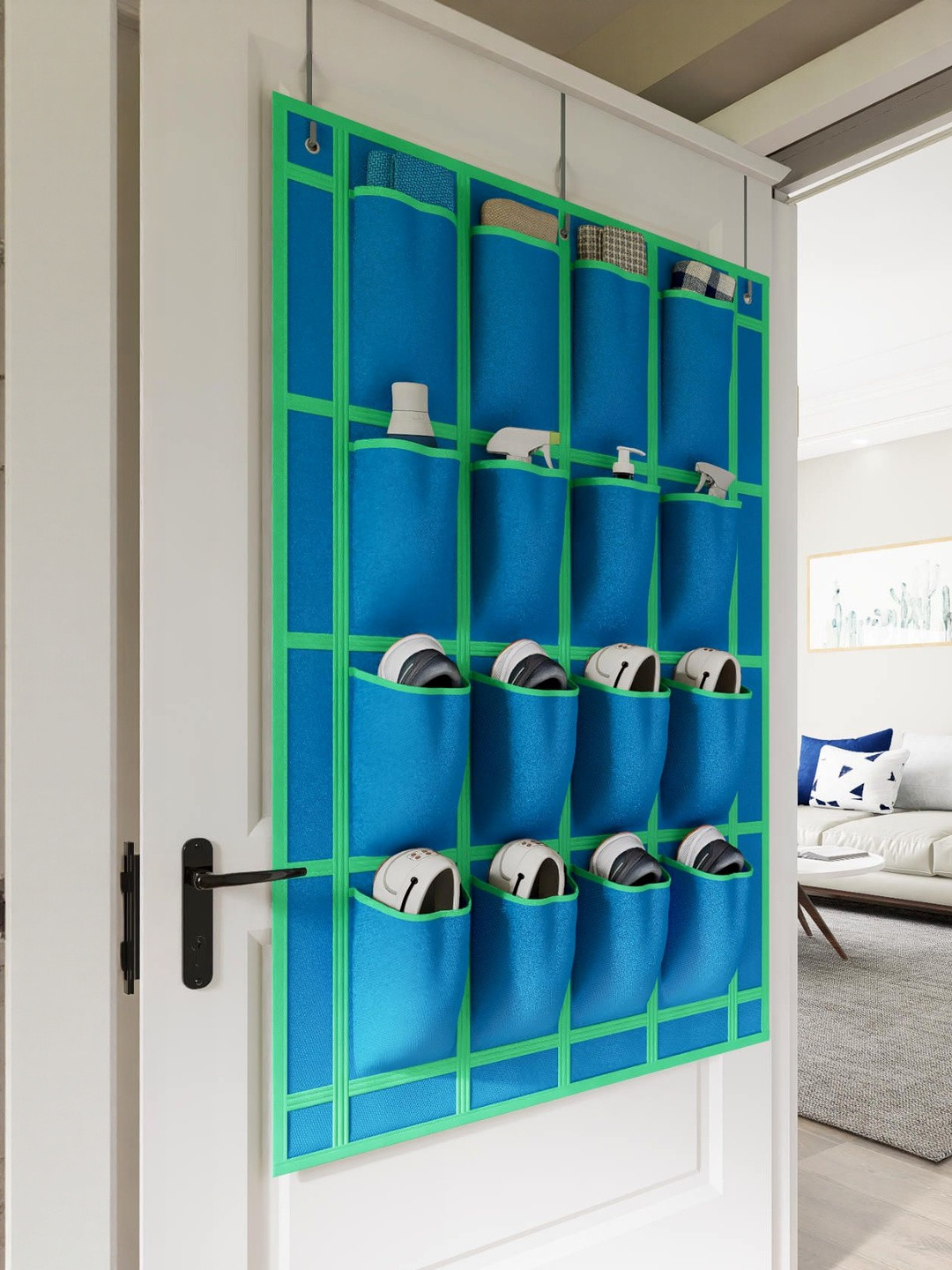 Fabura Blue & Green Over Door Hanging Shoe Rack Organiser