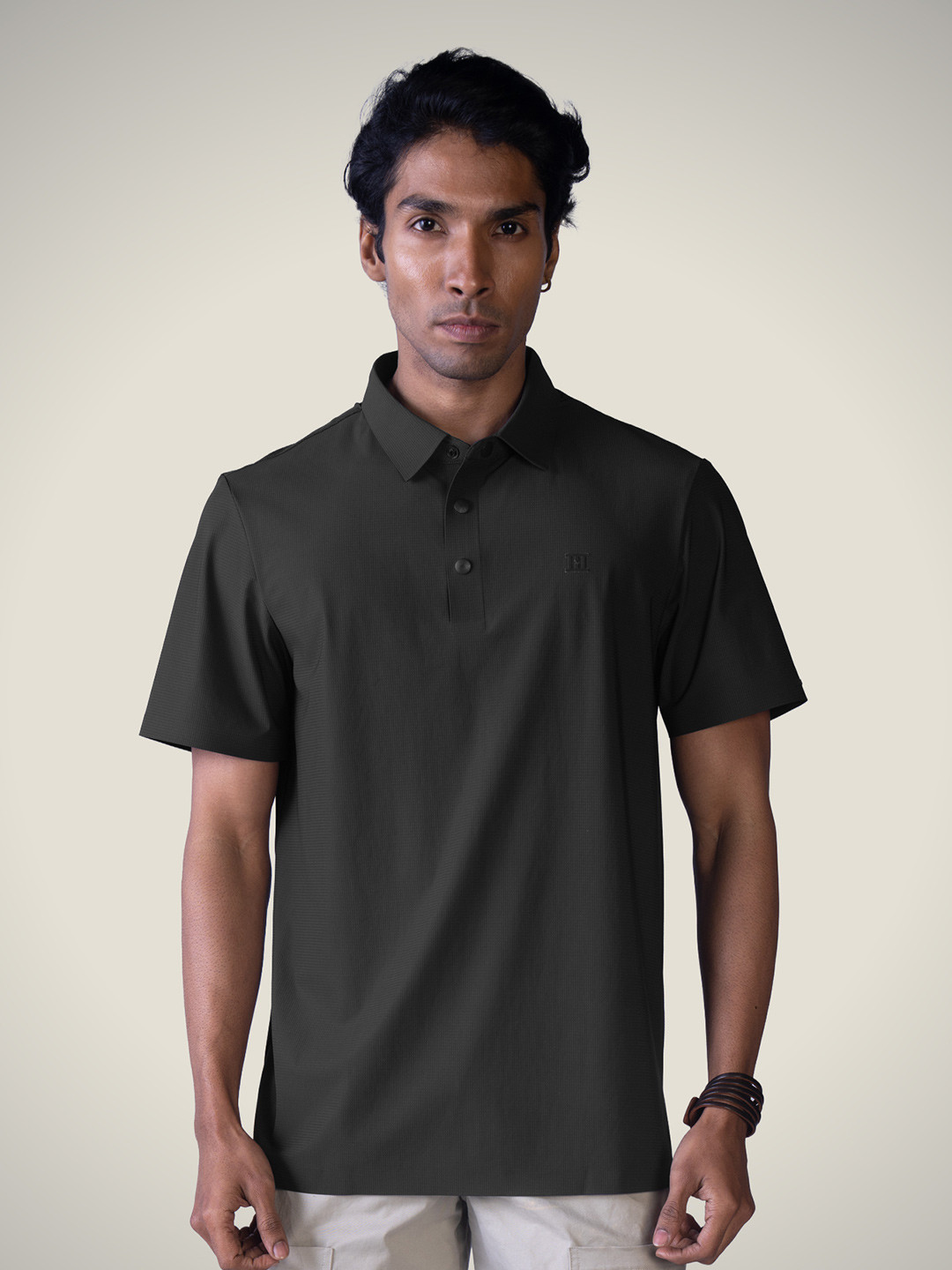 Hektor Snap Button Big Checks Bonded Wrinkle Resistant & Moisture Wicking Polo Tshirt