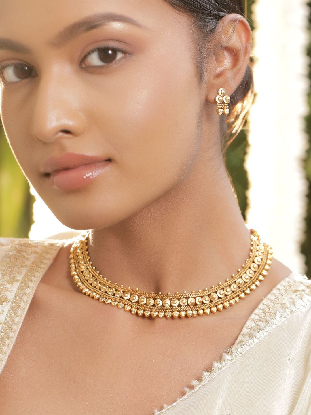 Rubans 18KT Gold-Plated Floral Coin Motifs & Beaded Accents Jewellery Set