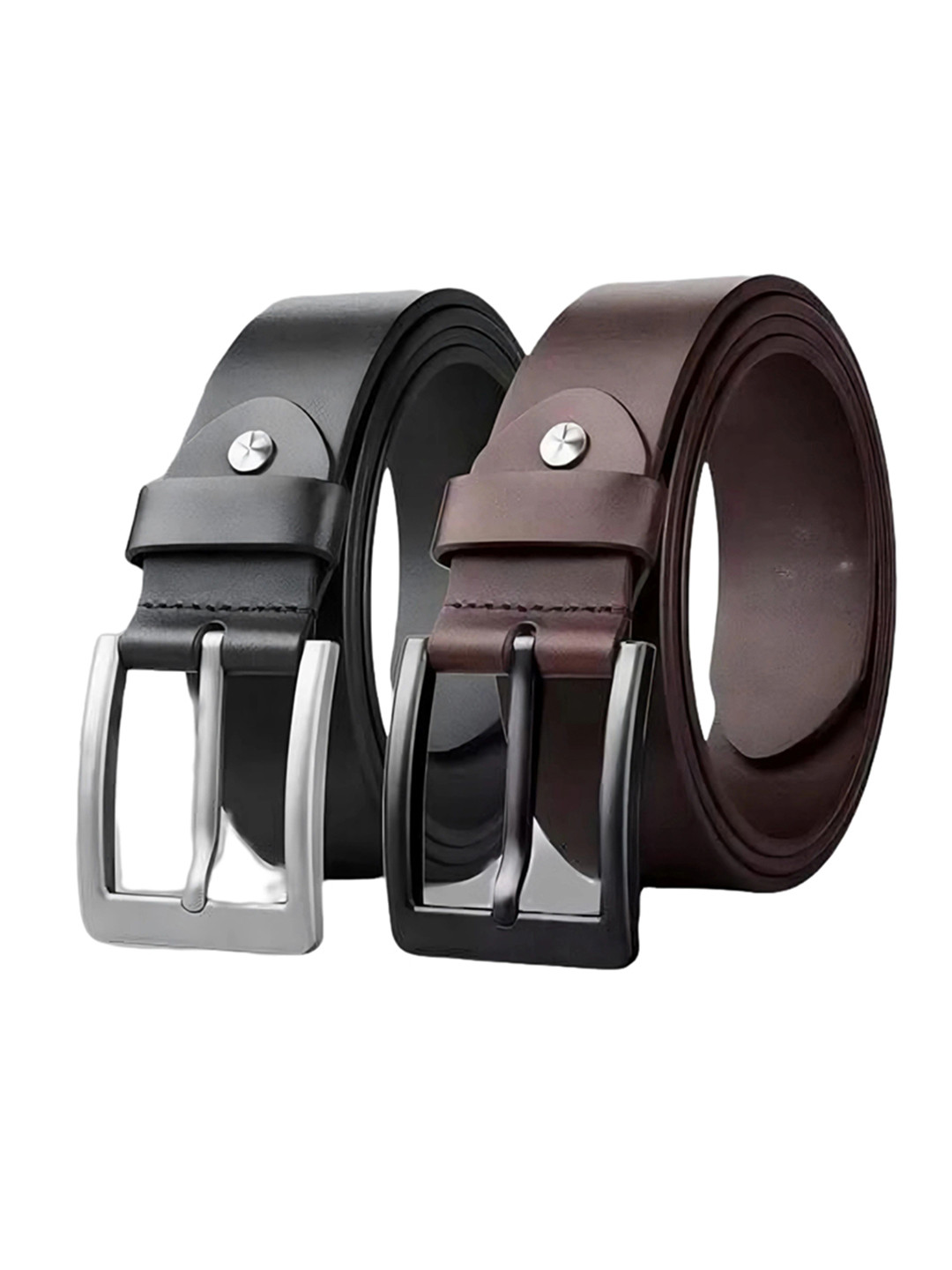 SHOPGLOBAL Men Pack Of 2 Solid Slim Leather Formal Belt