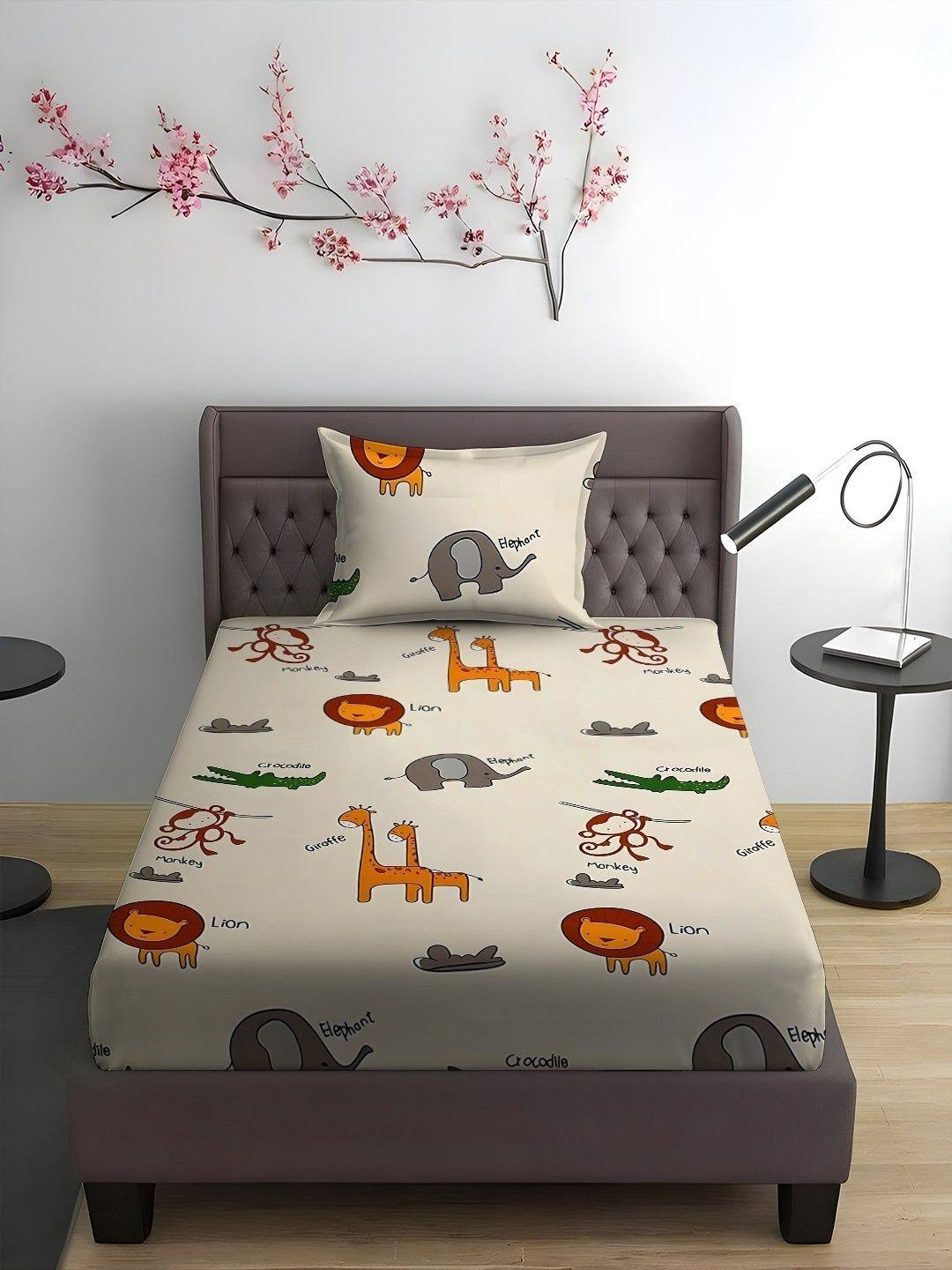 WEAVE AND DECOR Beige 300 TC Single Bedsheet with 1 Pillow Covers