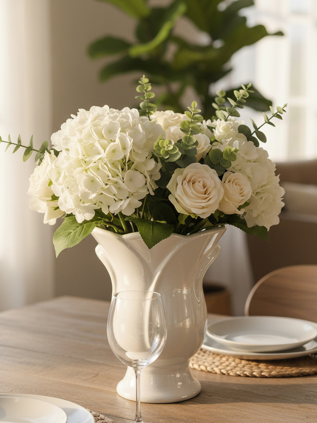 The Decor Lane White Flared Top Ceramic Flower Vase