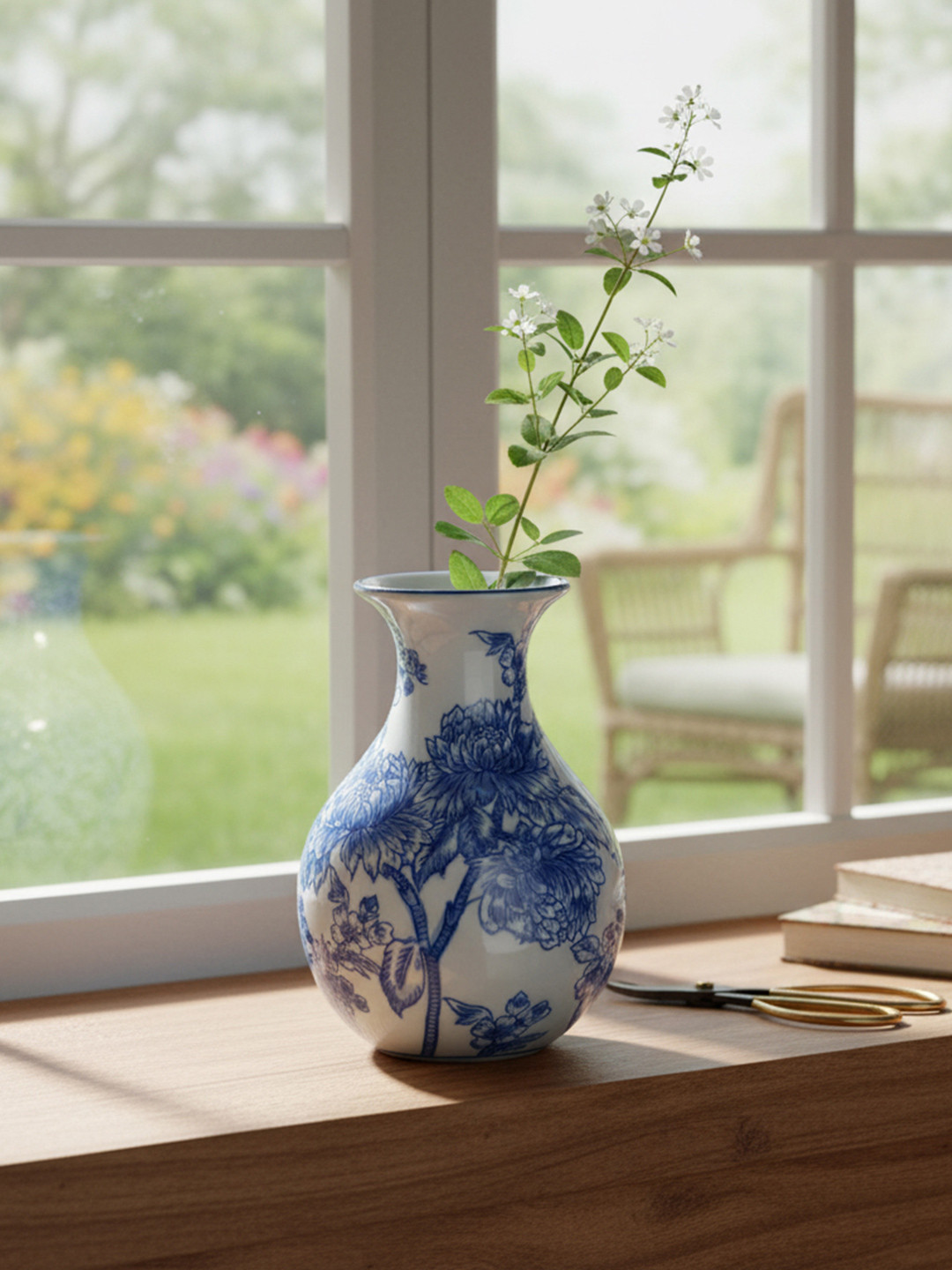 The Decor Lane Blue & White Floral Printed Ceramic Pottery Vases