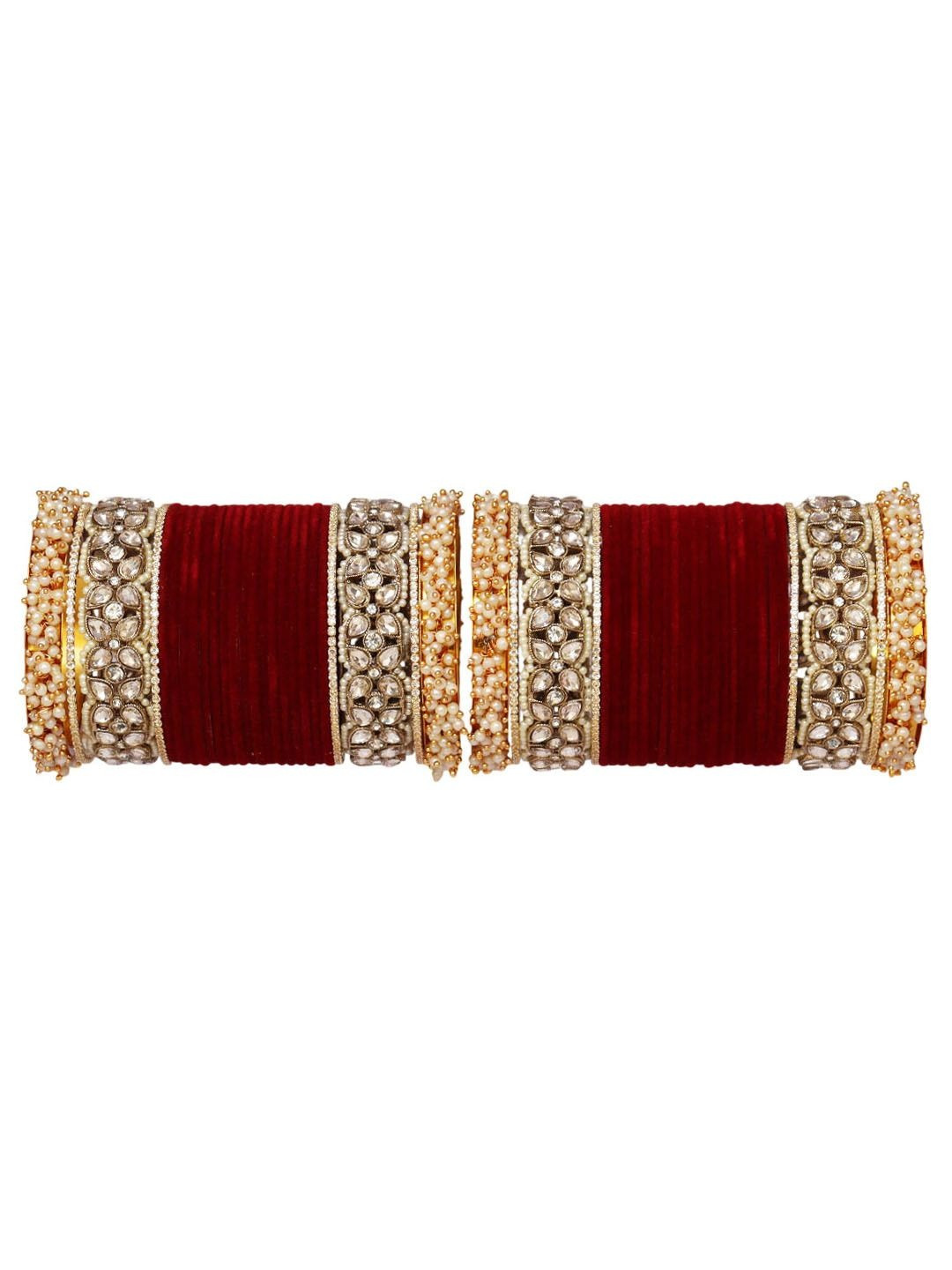 TAJ BRIDAL STORE Set Of 42 Kundan Studded & Beaded Rajasthani Bangles