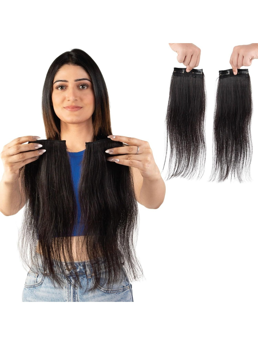 CAPILUS Set Of 2 Straight Clip-In Side Patch Extensions - Natural Brown - 18 Inch