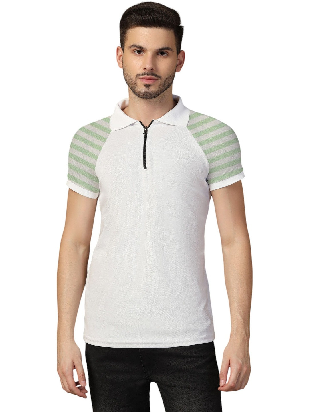 Blisstone Men Striped Polo Collar Raglan Sleeves T-shirt