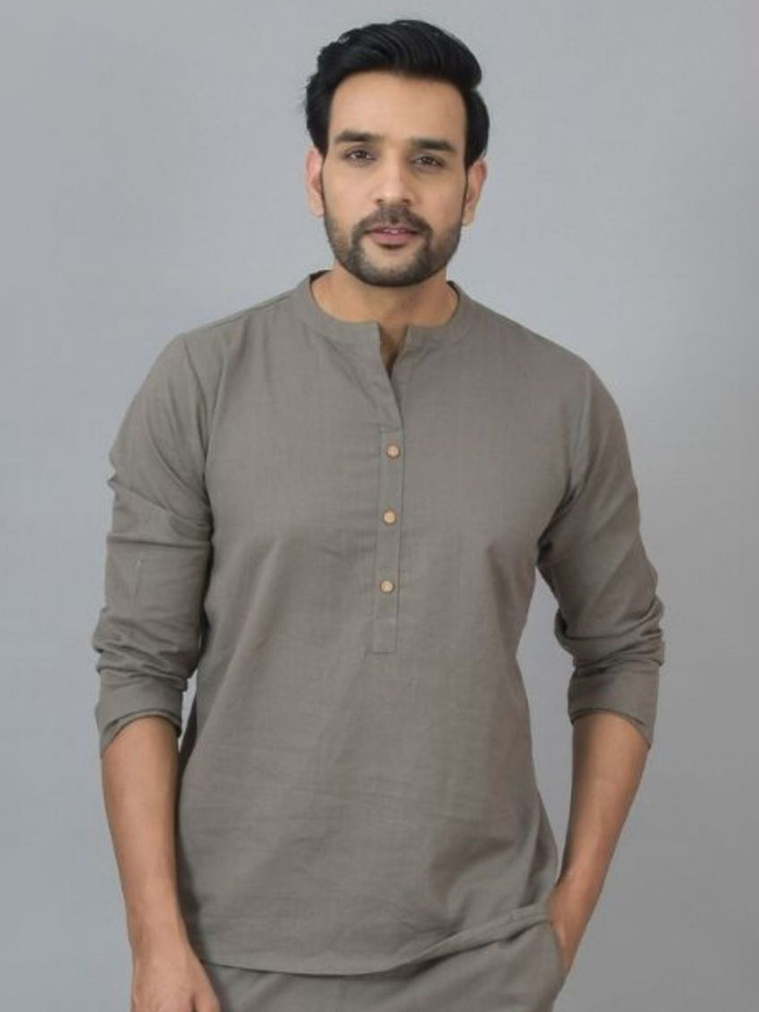 Antile zone Mandarin Collar Roll-Up Sleeves Straight Pure Cotton Kurta