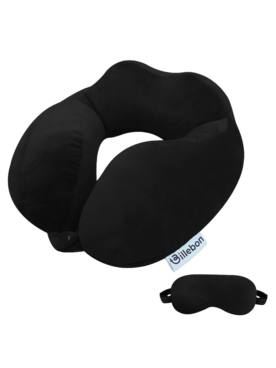 BILLEBON Black Solid Faux Velvet Breathable Firm Fibre Travel Pillow-3 x 10 x 20 cm