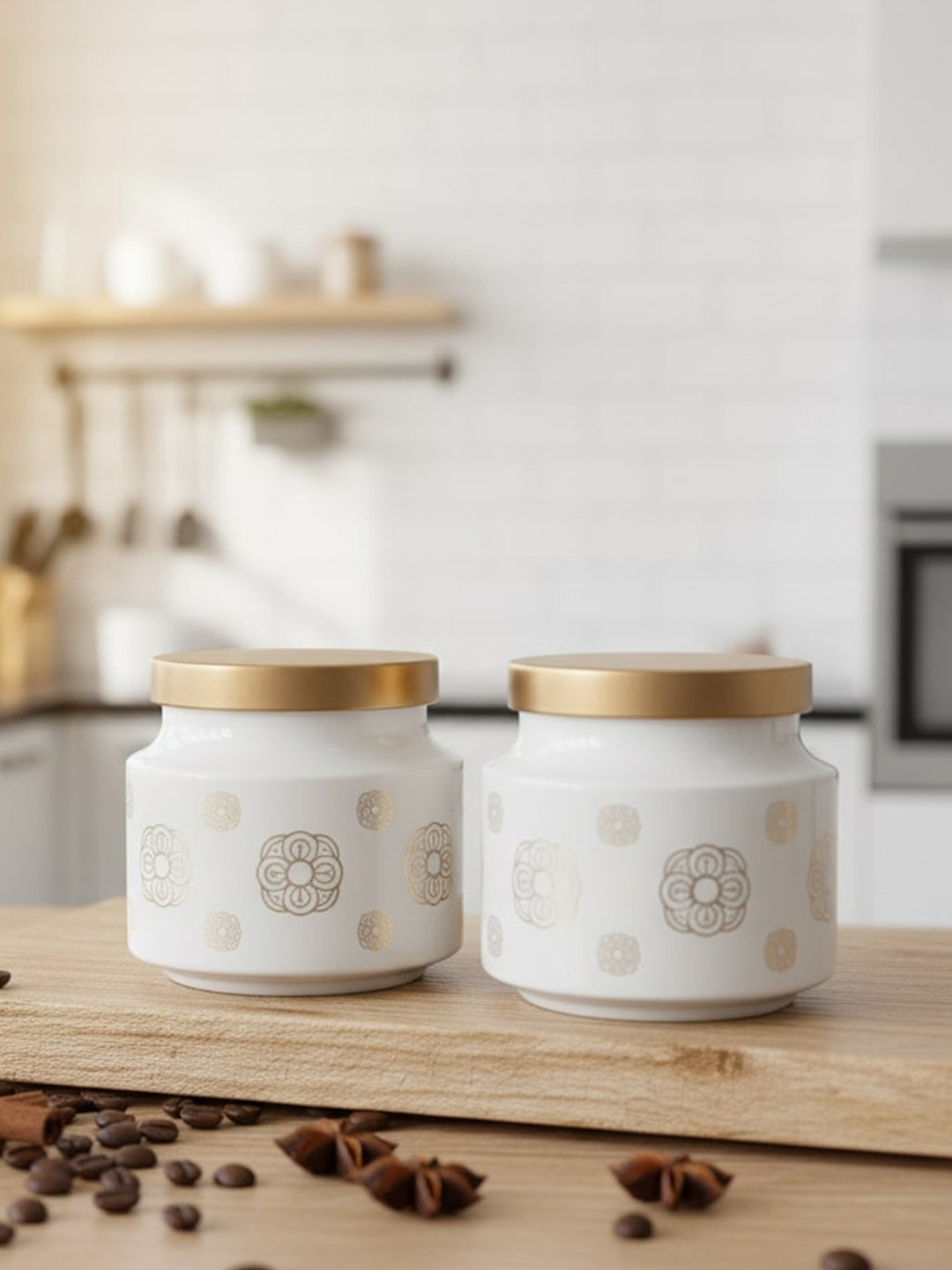 Croco Jar Rejoice Opk White Floral Glass Dishwasher Safe 2 Piece Screw Top Jar-600ml