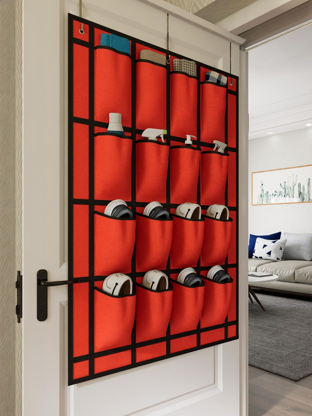 Fabura Red & Black Over Door Hanging Shoe Rack Organiser
