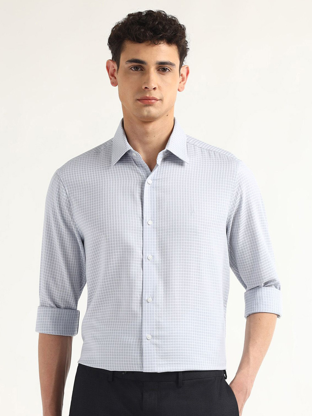 Arrow Men Tailored Fit Micro Checks Checked Semiformal Shirt