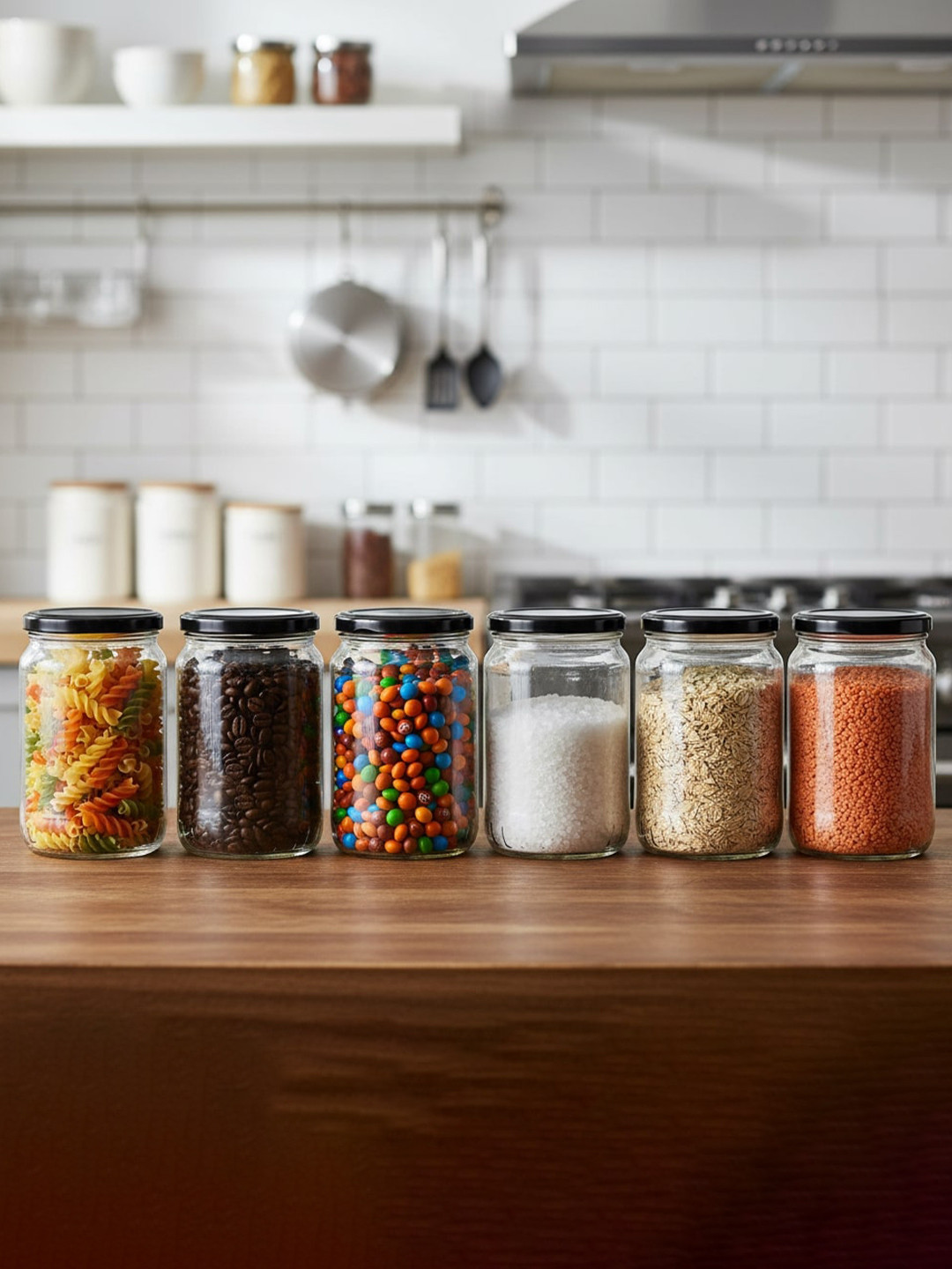 CROCO JAR Piramal Transparent & Black 6 Pieces Glass Containers - 1000 ml