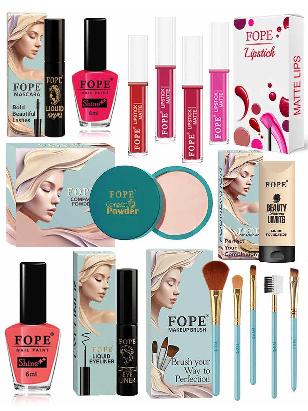 FOPE Set Of 15 Long Lasting Shine Makeup Combo