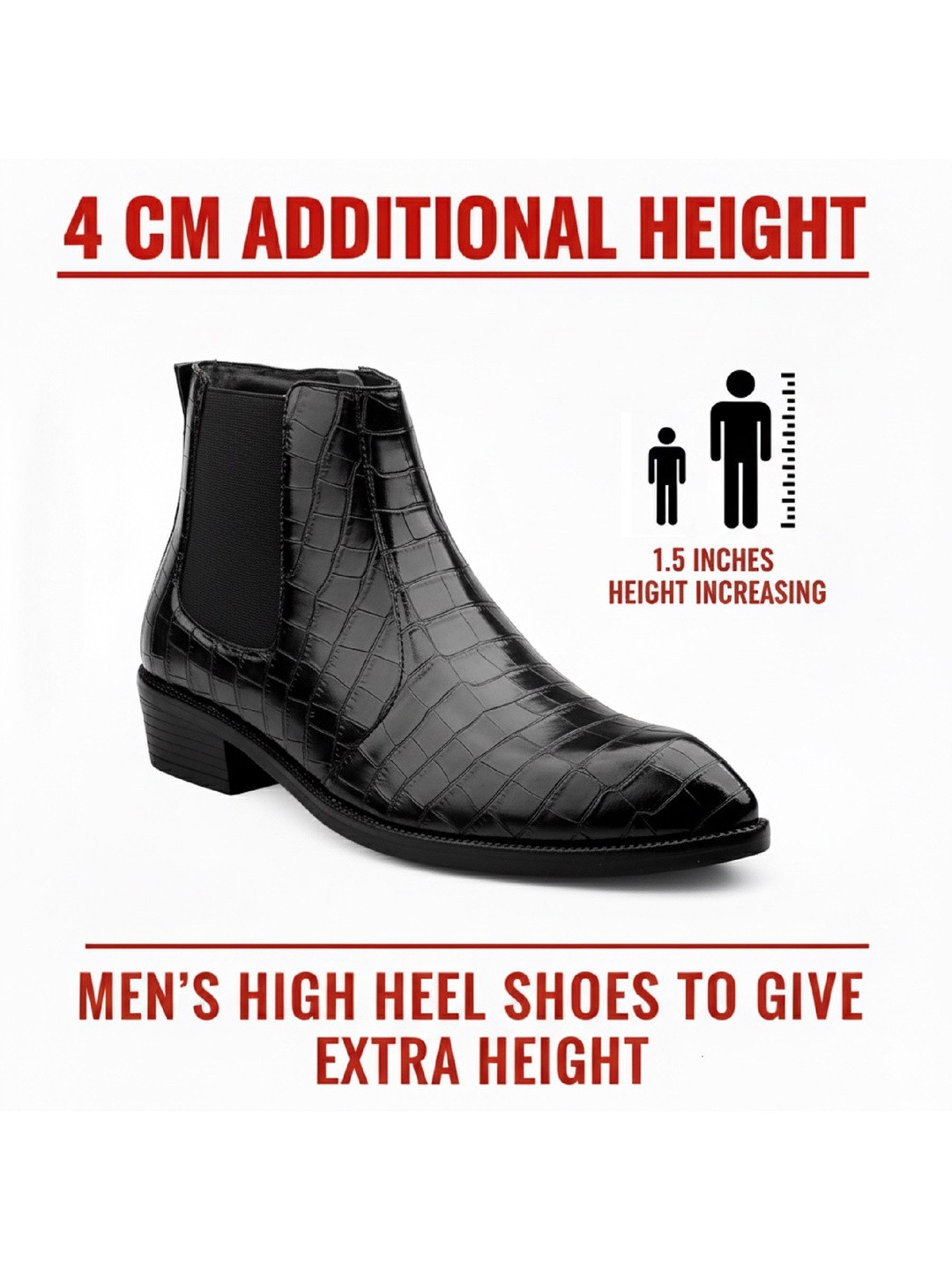 Bxxy Men Textured Hight Increasing Zipper Pointed Toe Chelsea Boots