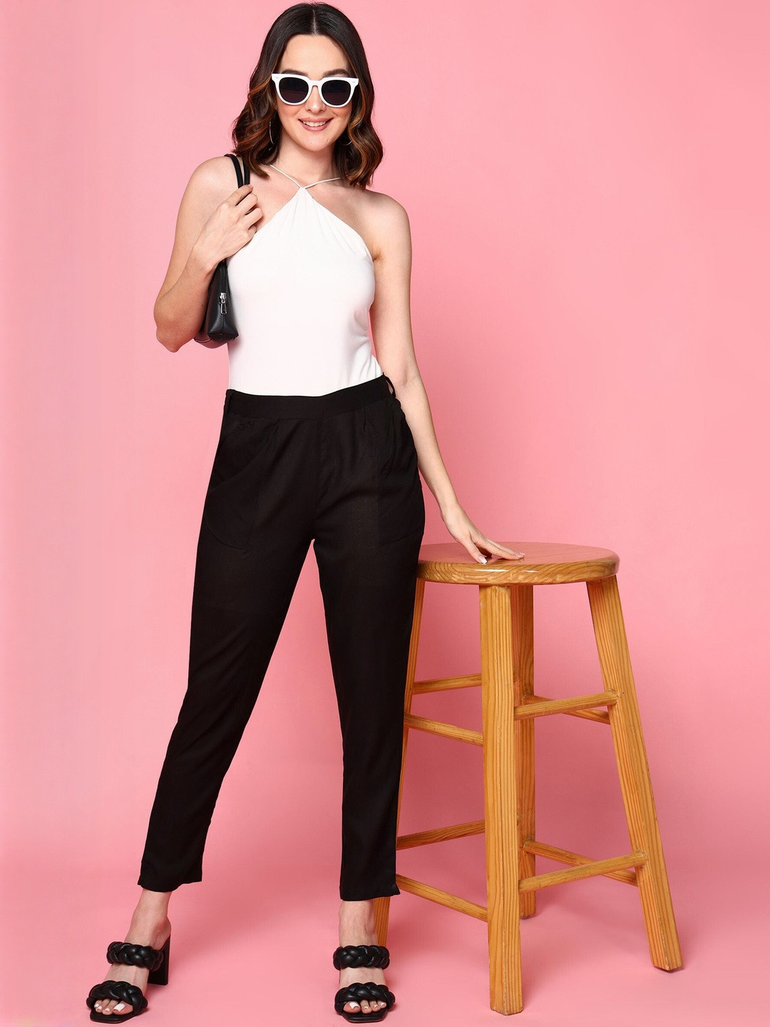 Pittra4ever Women Solid Comfort Rayon Pleated Trousers