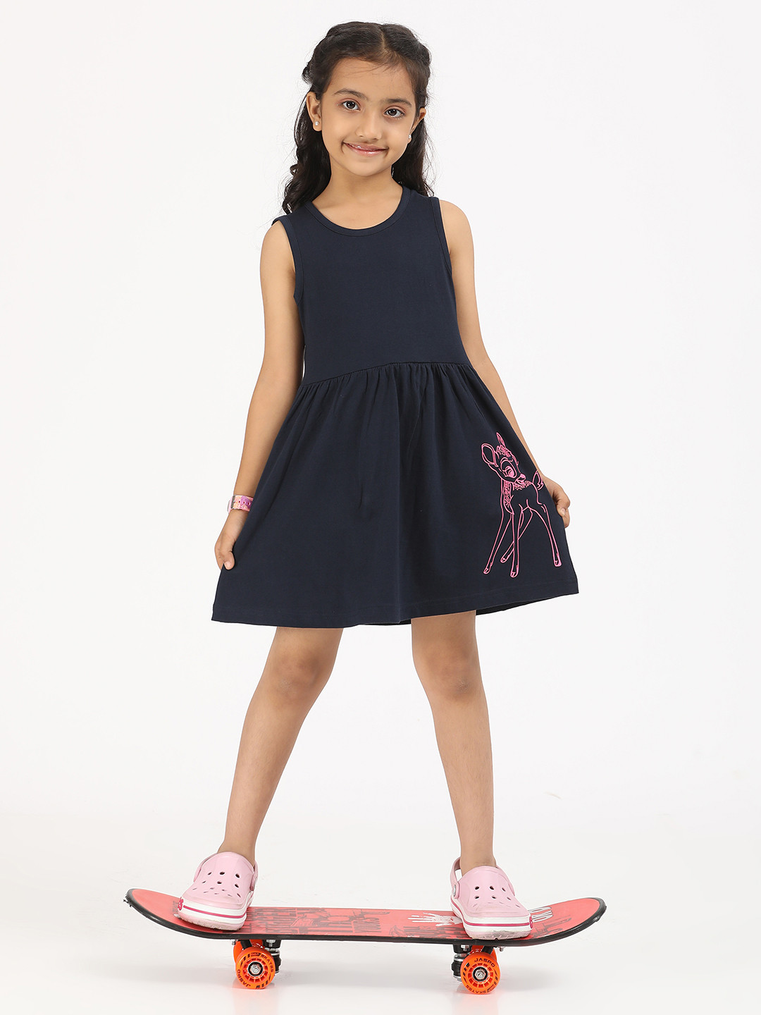 ZION Navy Girls Blue Fit & Flare Cotton Dress