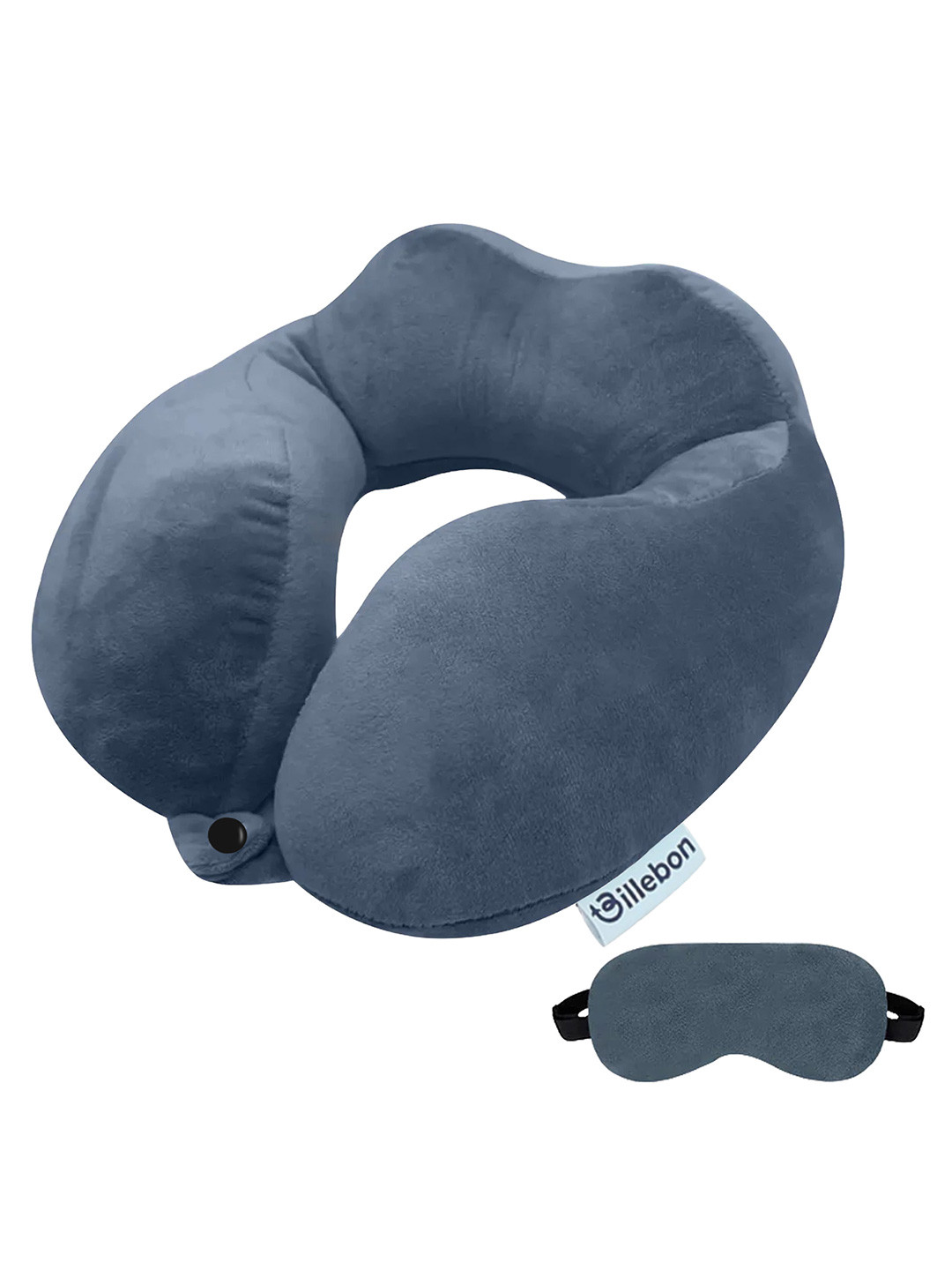 BILLEBON Grey Solid Faux Velvet Breathable Firm Fibre Travel Pillow-32 x 17 x 9 cm