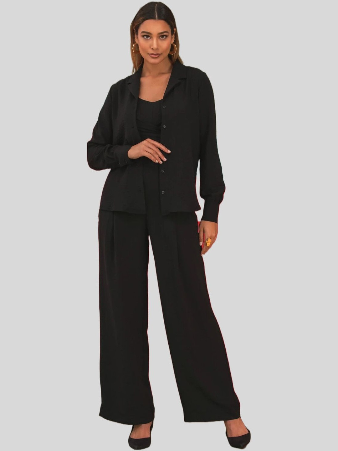 Chemistry Women Pack of 3 Lapel Collar Top With Trousers & Shrug Co-Ords