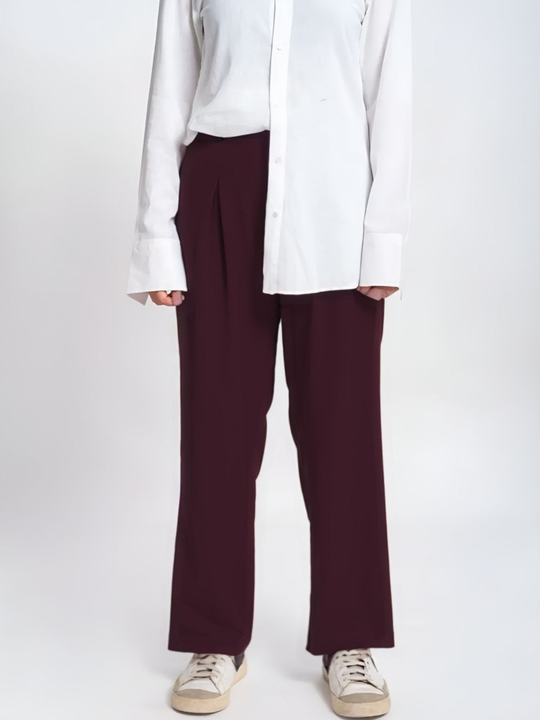 Pittra4ever Women Solid Relaxed Pleated Relaxed Fit Comfortable Pleated Regular Trousers