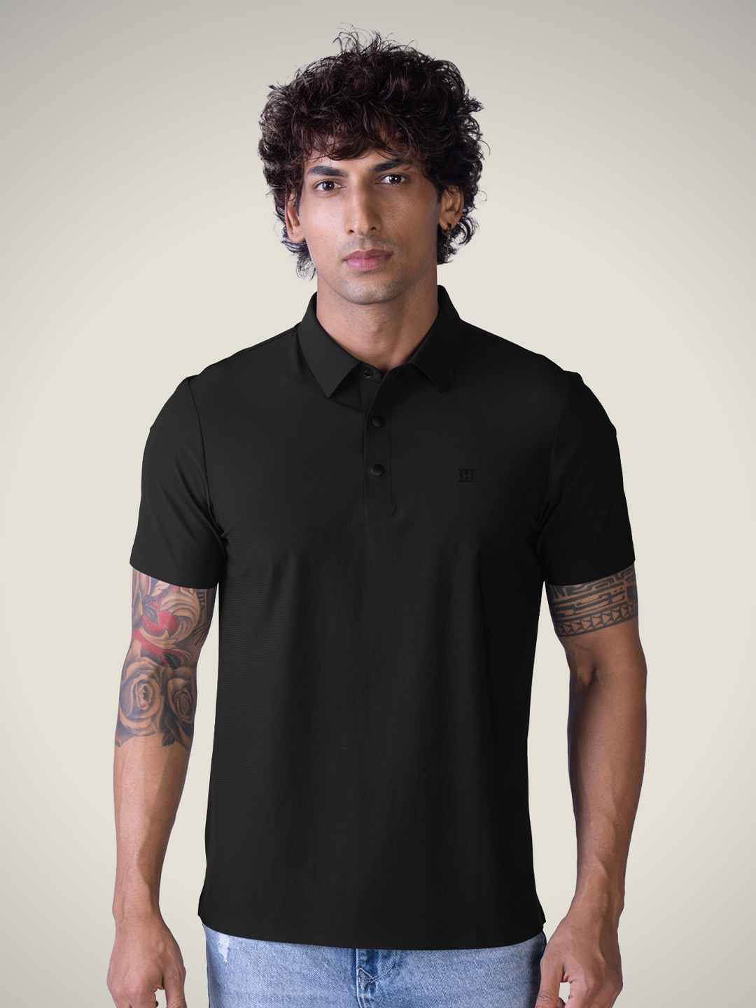 Hektor Snap Button Big Checks Bonded Wrinkle Resistant & Moisture Wicking Polo Tshirt