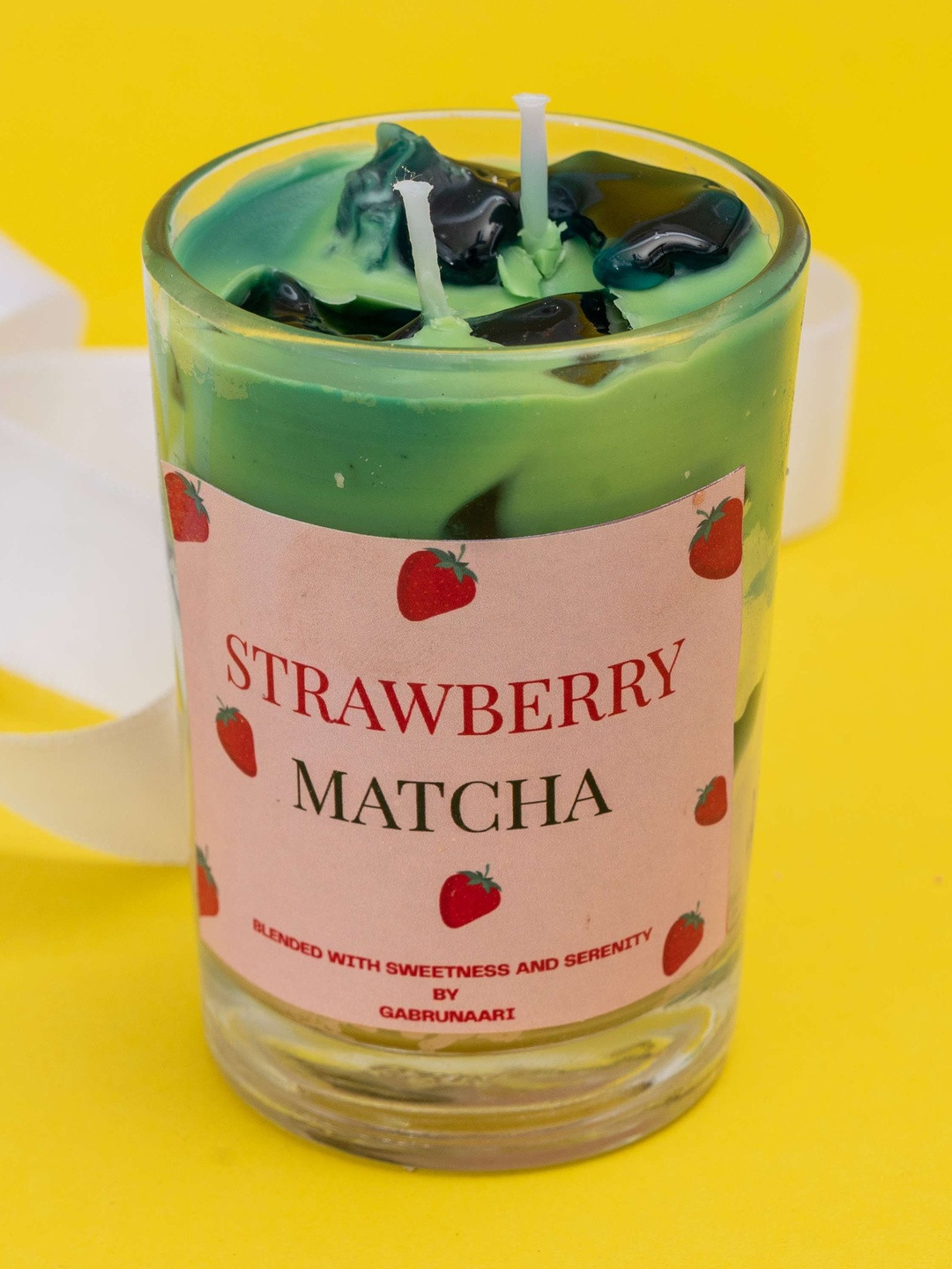 gabrunaari Pink & Green Strawberry Matcha Jar Candle