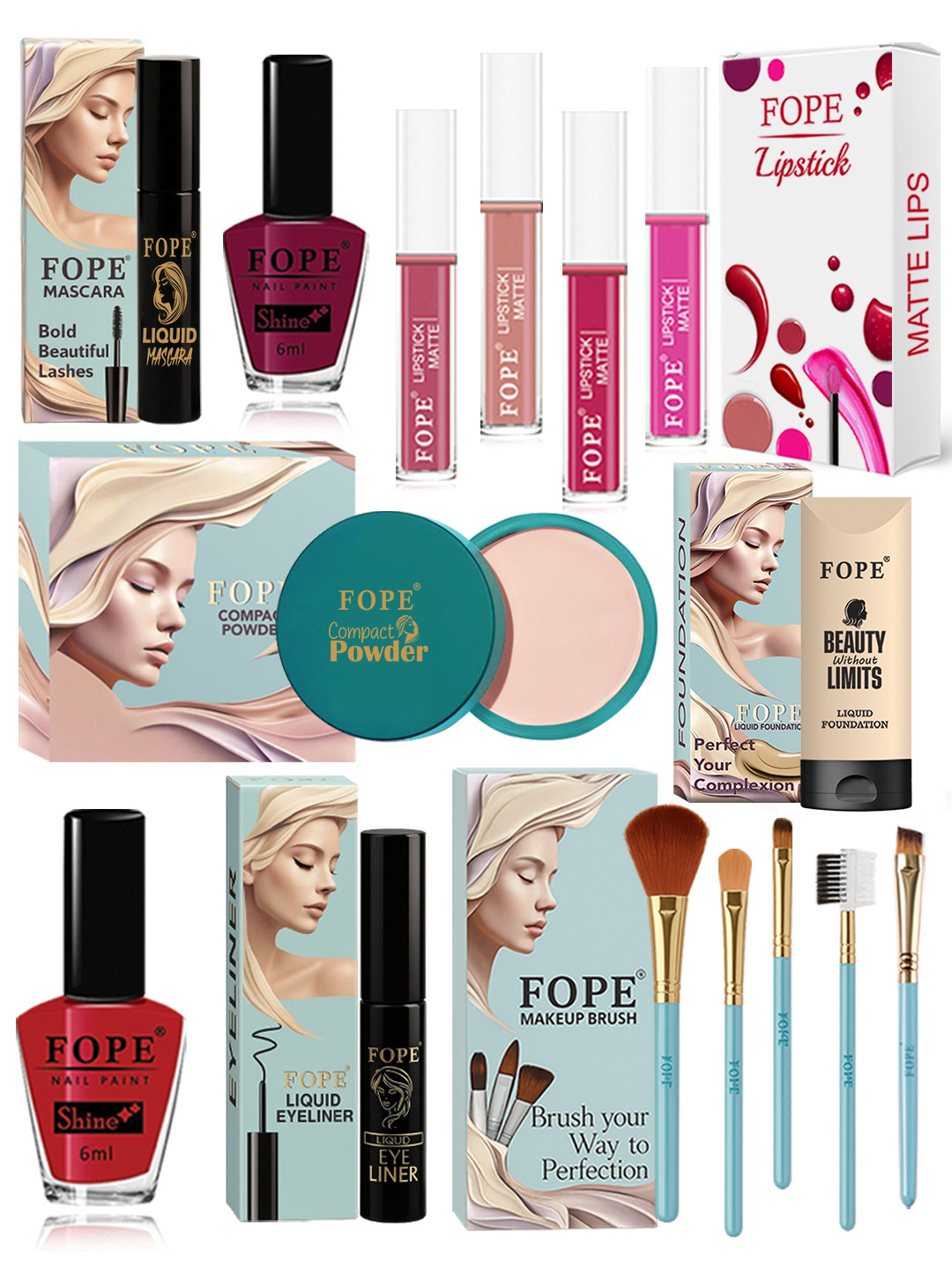 FOPE Set Of 15 All In One Long Lasting Bridal Shine Makeup Combo