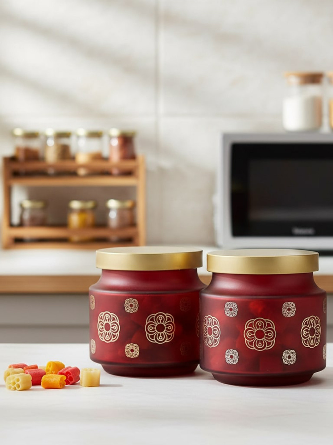 CROCO JAR Red 2 Pieces Glass Dishwasher Safe Container 600 ml