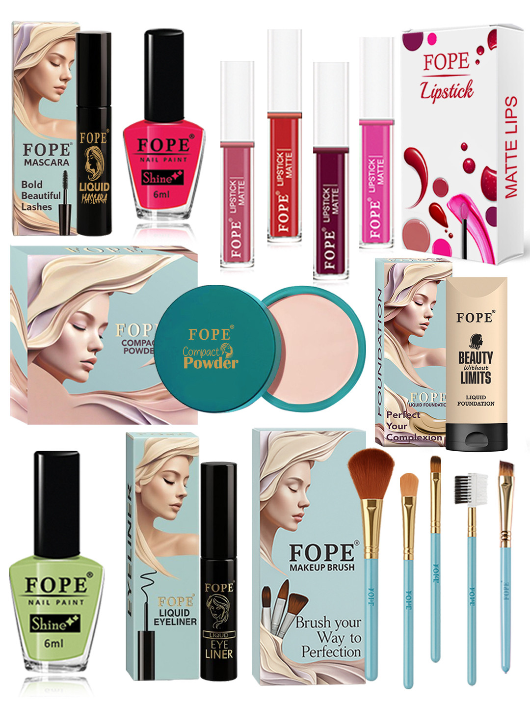 FOPE Set Of 15 Long Lasting Smudge Proof Lightweight Radiant Finish Makeup Combo