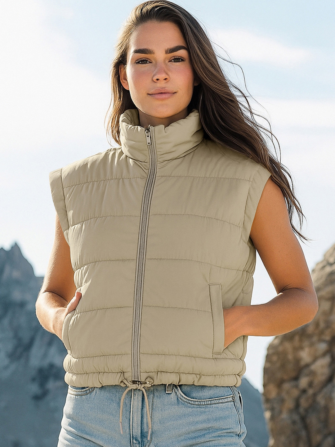 Bewakoof Sleeveless Oversized Puffer Jacket