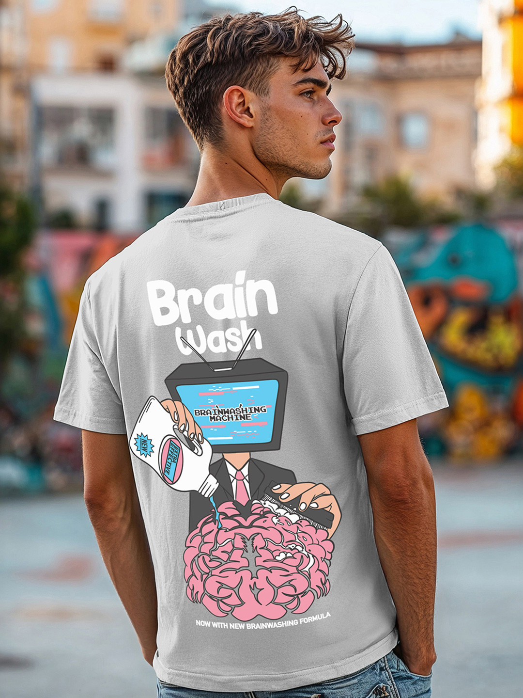 Bewakoof Grey Brain Wash Graphic Printed T-shirt
