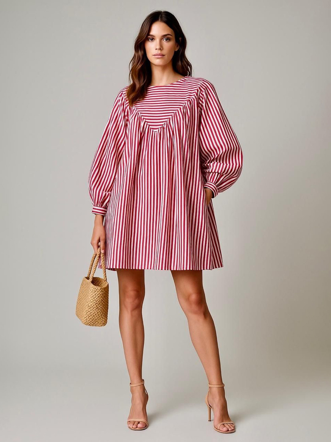 PIAAH Striped Puff Sleeve Dress