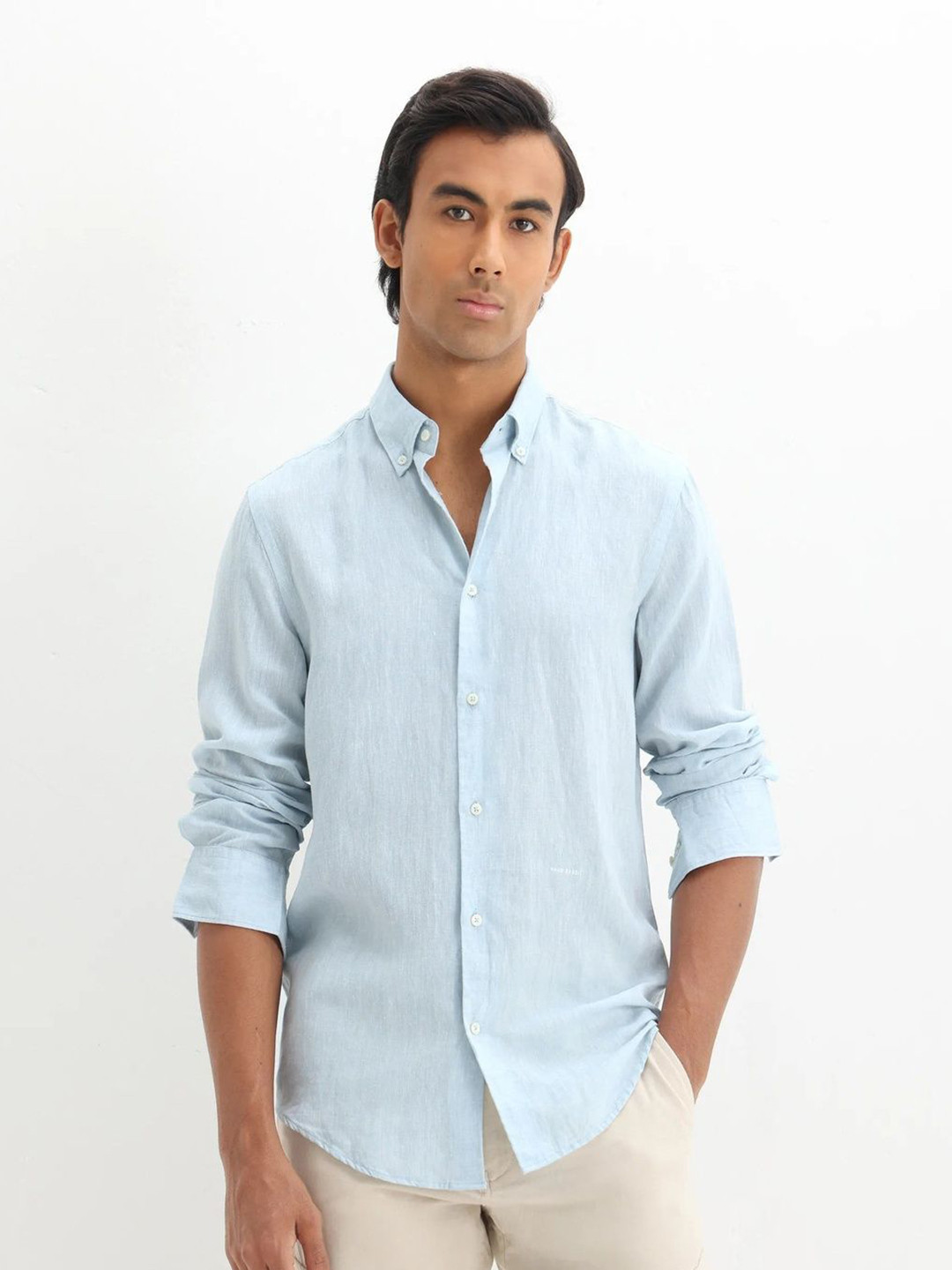 RARE RABBIT Lucist Button-Down Collar Regular Fit Linen Casual Shirt