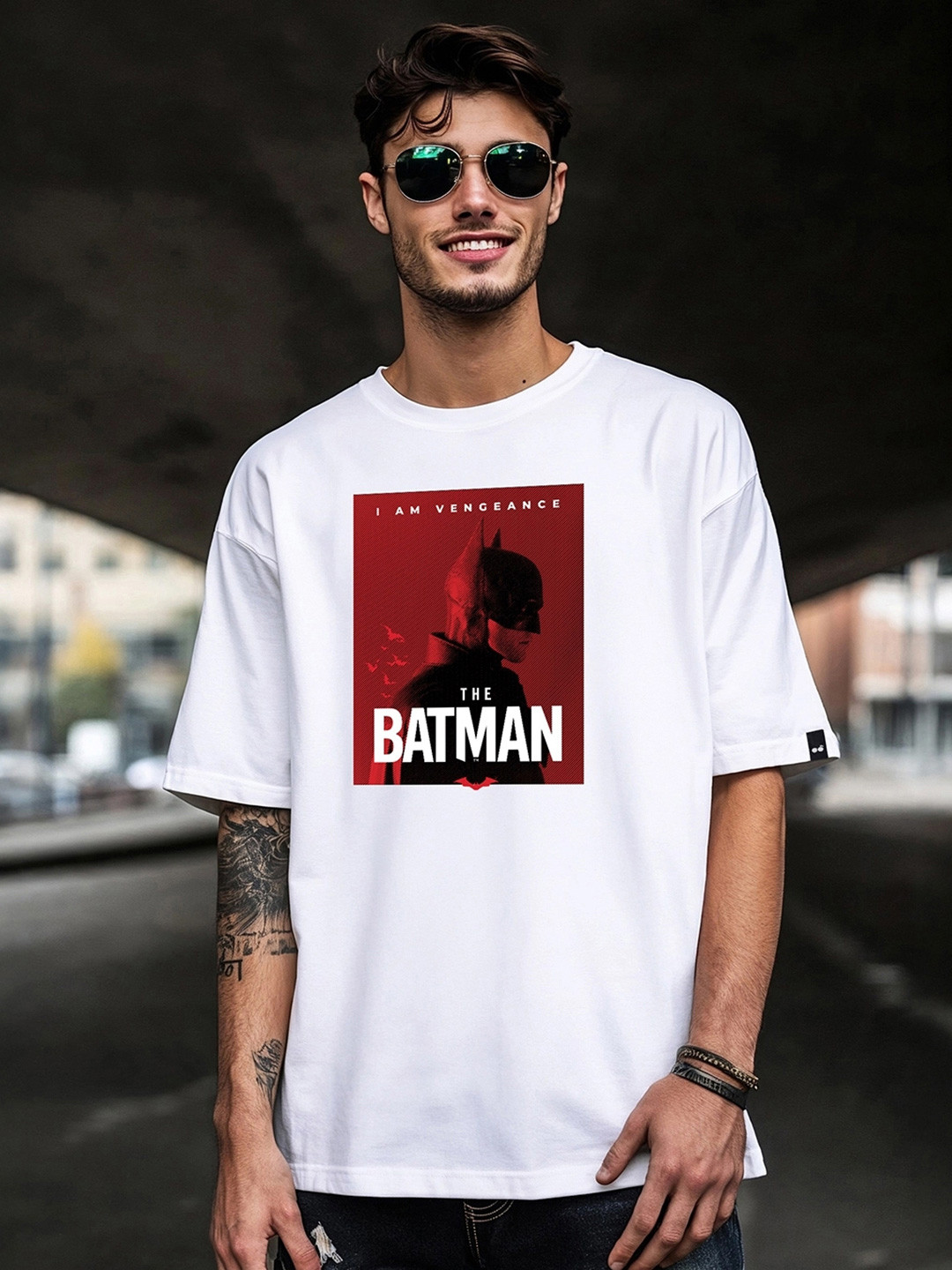 Bewakoof Pure Cotton Batman Poster Graphic Printed Oversized T-shirt