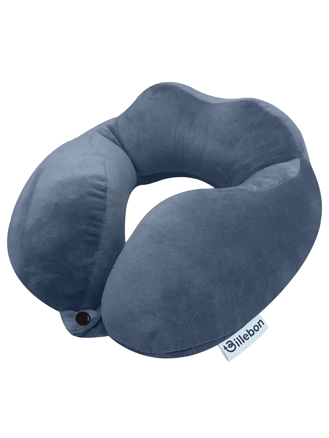 BILLEBON Grey Solid Faux Velvet Adjustable Firm Fibre Travel Pillow-4 x 25 x 25 cm