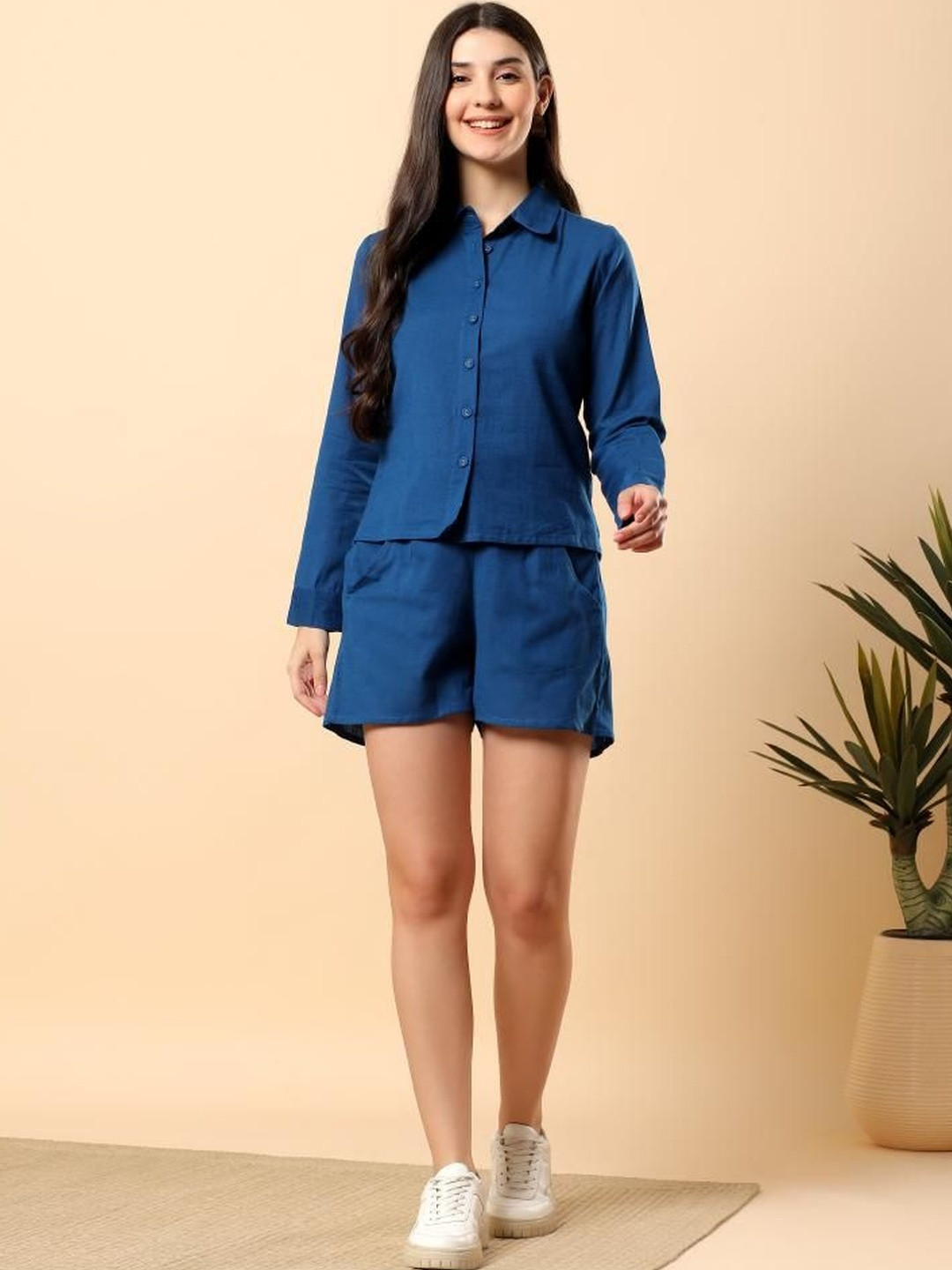 Angkor Women Shirt Collar Shirt With Capris Co-Ords