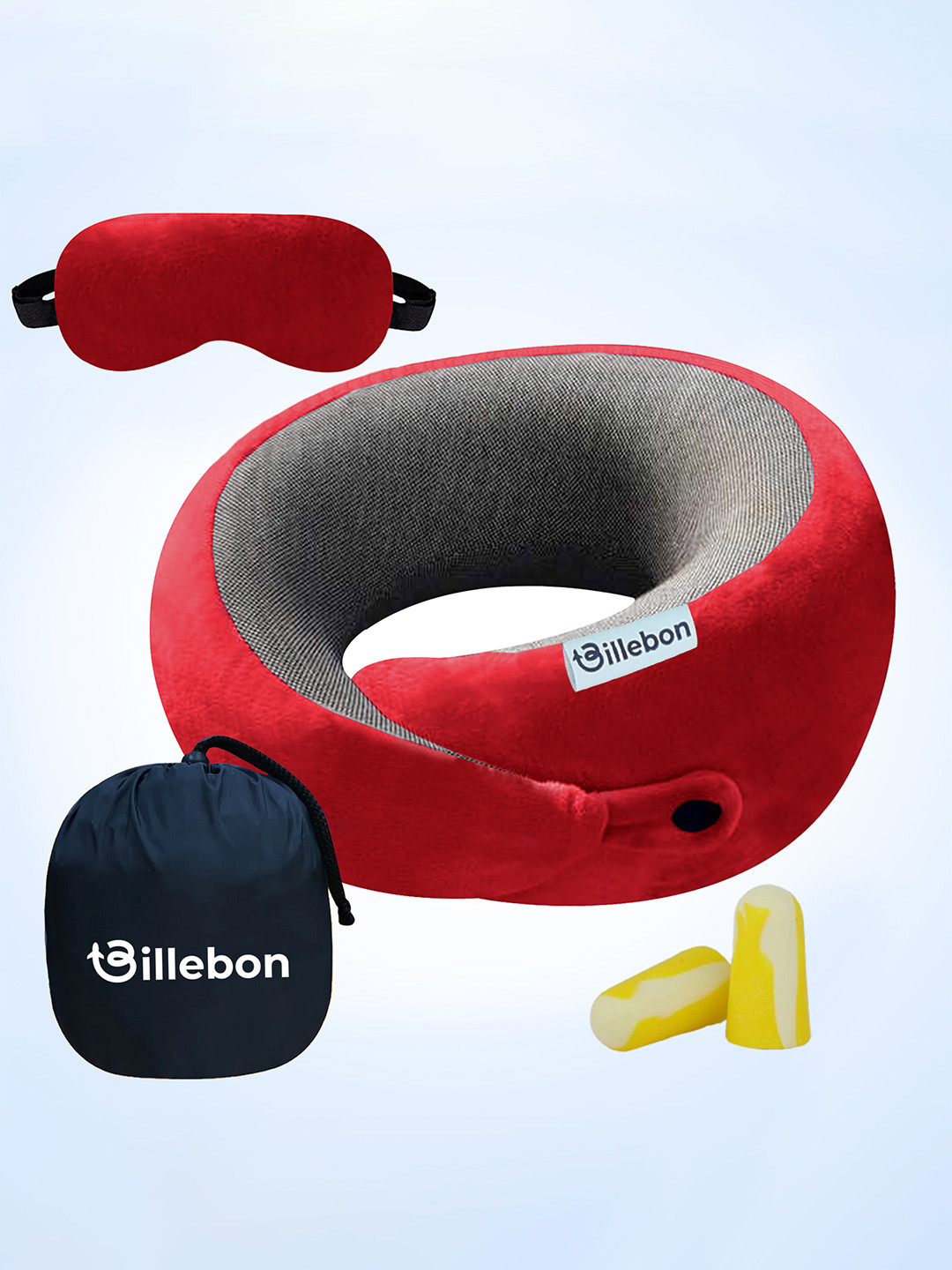 BILLEBON Red  Extra Soft Memory Foam Travel Pillow 5 inches  x 4 inches