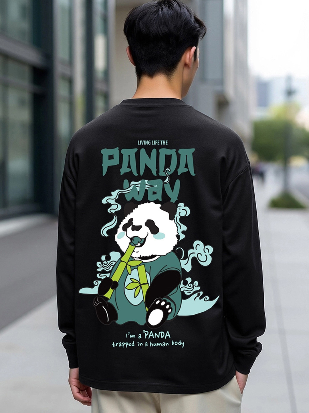 Bewakoof Black Panda Printed Pure Cotton Oversize Fit T-shirt